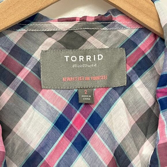 Torrid Lightweight Blue & Pink Plaid Jacket - Size 2X - Picture 4 of 5